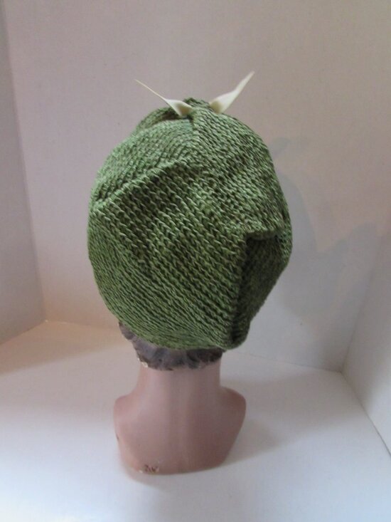 Vintage Knit Cap Spinach Green Vinyl Hat Pins Cat Like main image 8
